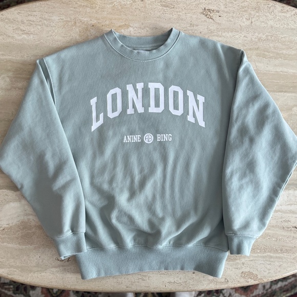 Anine Bing Jaci University London Sweatshirt - Washed Faded Seafoam Medium - Picture 12 of 12